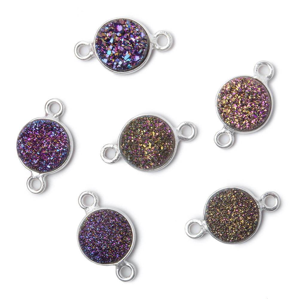 9mm Silver .925 Bezel Mystic Peacock Drusy Drusy Coin Connector 1 piece - Beadsofcambay.com