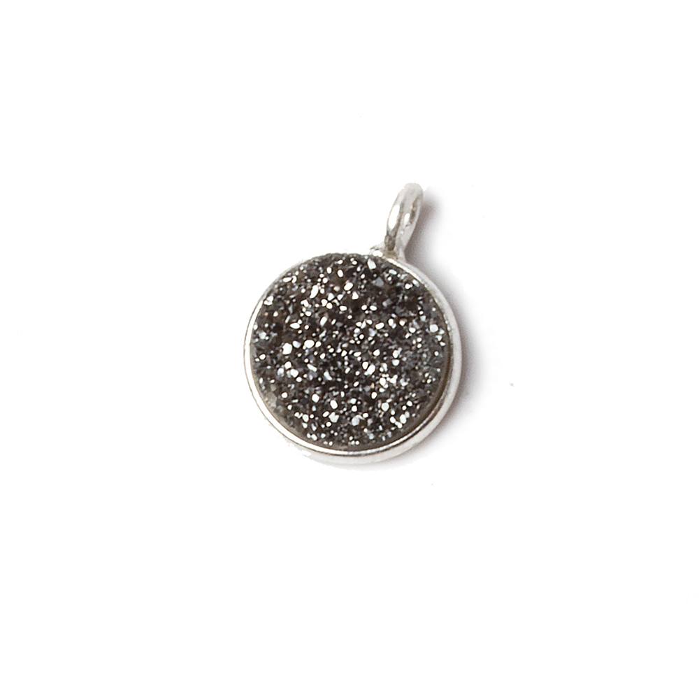 9mm Silver .925 Bezel Platinum Drusy Coin Pendant 1 piece with side facing ring - Beadsofcambay.com