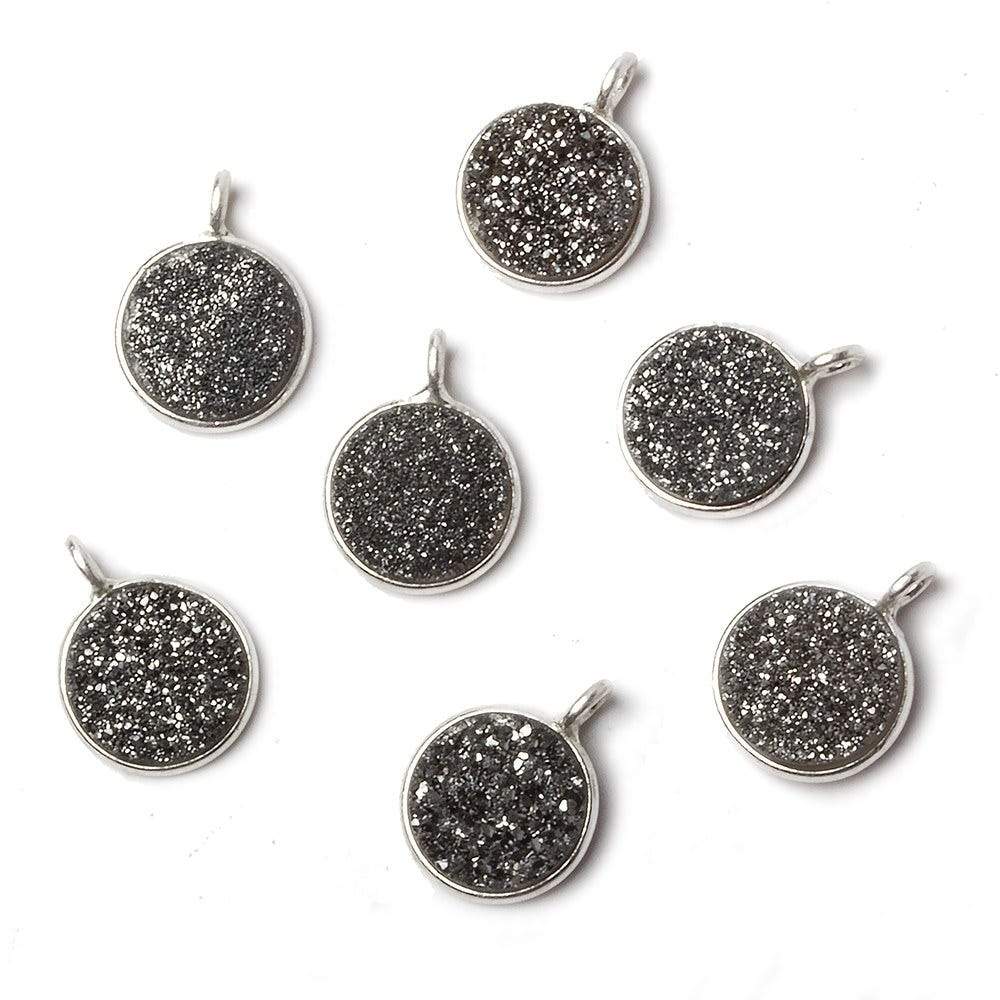 9mm Silver .925 Bezel Platinum Drusy Coin Pendant 1 piece with side facing ring - Beadsofcambay.com