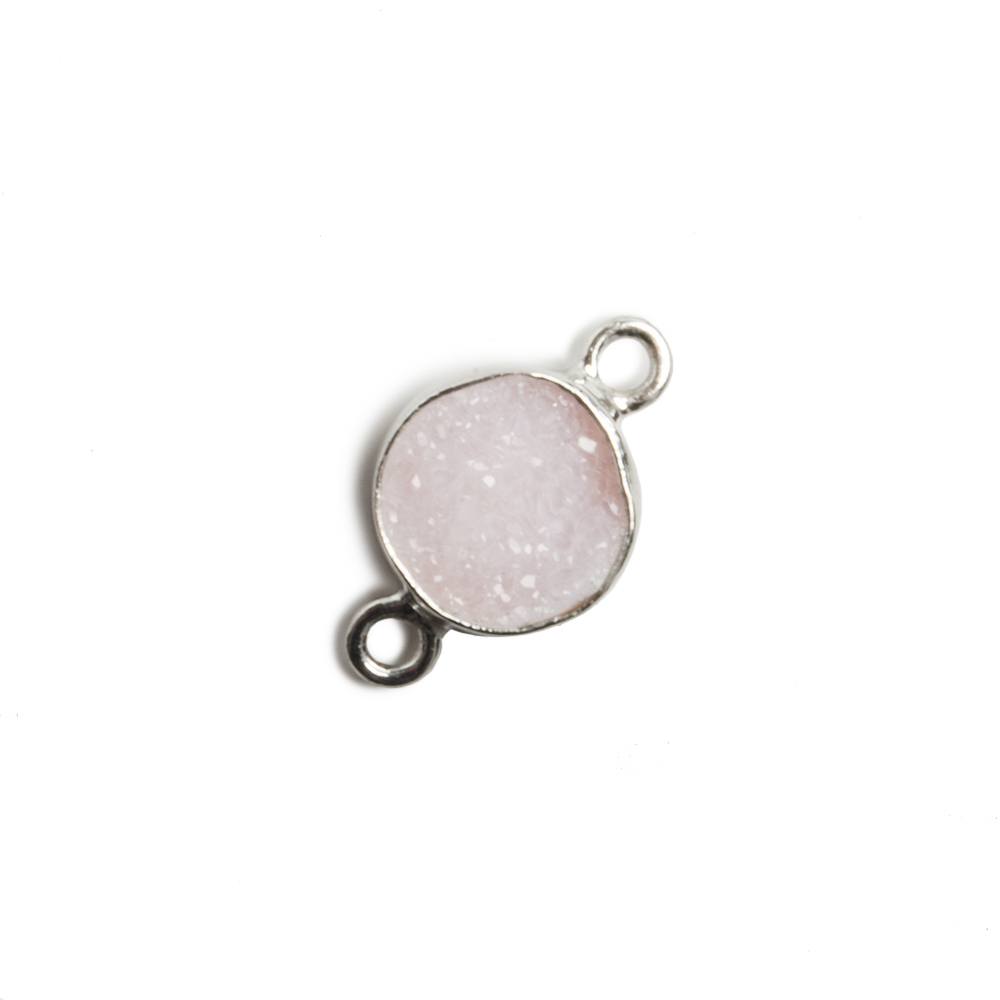 9mm Silver Bezel Ballet Pink Drusy Coin 2 ring Charm Connector 1 piece - Beadsofcambay.com