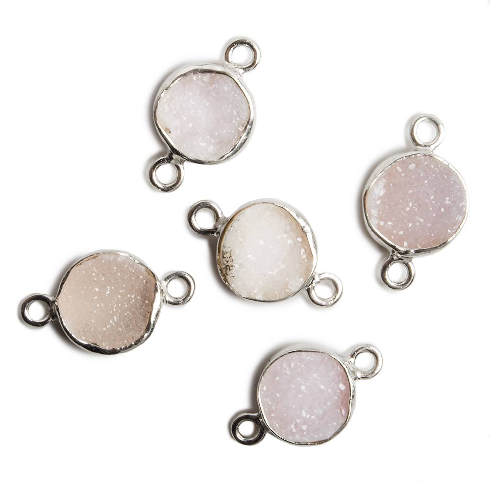 9mm Silver Bezel Ballet Pink Drusy Coin 2 ring Charm Connector 1 piece - Beadsofcambay.com