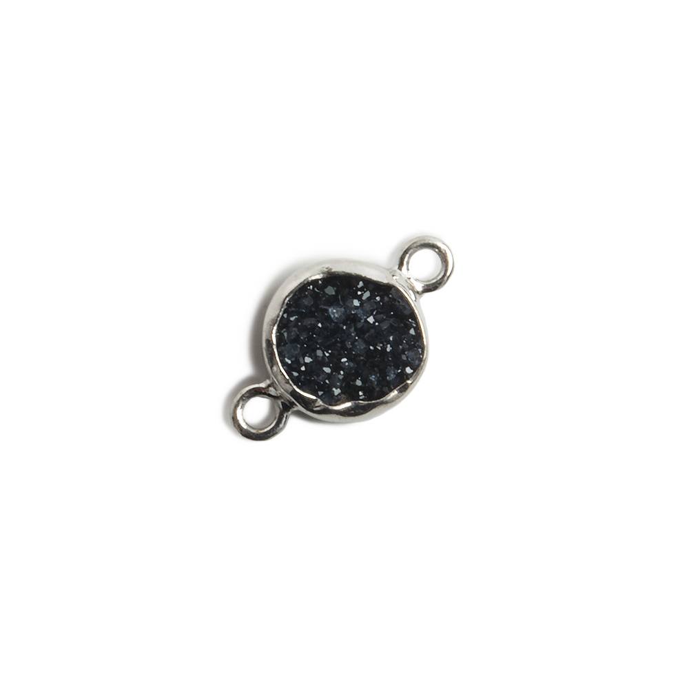 9mm Silver Bezel Black Drusy Coin 2 ring Charm Connector 1 piece - Beadsofcambay.com