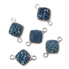 9mm Silver Bezel Metallic Aegean Blue Drusy Square Connector 1 piece - Beadsofcambay.com