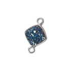 9mm Silver Bezel Metallic Aegean Blue Drusy Square Connector 1 piece - Beadsofcambay.com