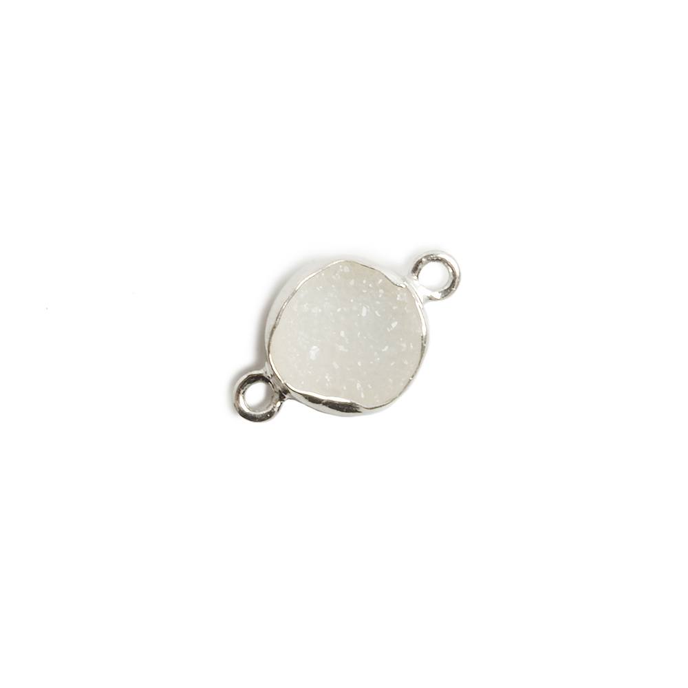 9mm Silver Bezel White Drusy Coin 2 ring Charm Connector 1 piece - Beadsofcambay.com