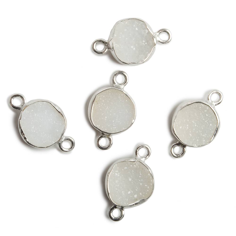 9mm Silver Bezel White Drusy Coin 2 ring Charm Connector 1 piece - Beadsofcambay.com