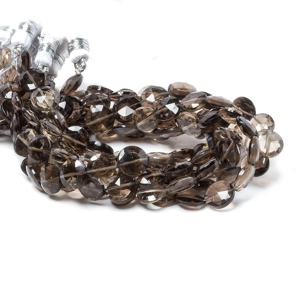 9mm Smoky Quartz faceted coin beads 8 inch 23 pieces - Beadsofcambay.com