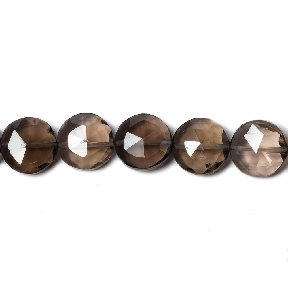 9mm Smoky Quartz faceted coin beads 8 inch 23 pieces - Beadsofcambay.com