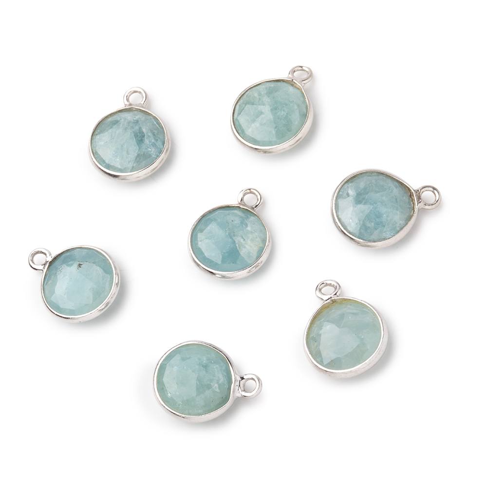 9mm Sterling Silver Bezel Milky Aquamarine Faceted Coin Pendant 1 Focal piece - Beadsofcambay.com