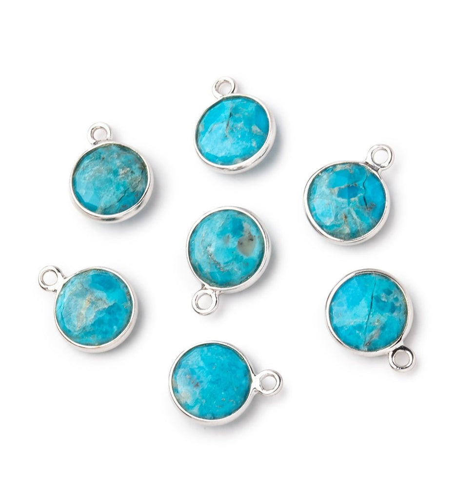 9mm Sterling Silver Bezel Turquoise Faceted Coin Pendant 1 Focal piece - Beadsofcambay.com