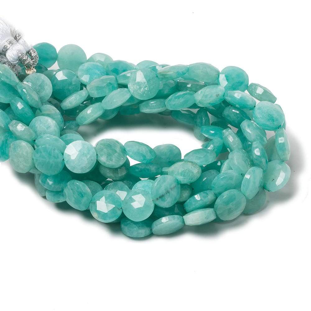9mm Teal Amazonite faceted coin beads 8 inch 23 pieces - Beadsofcambay.com