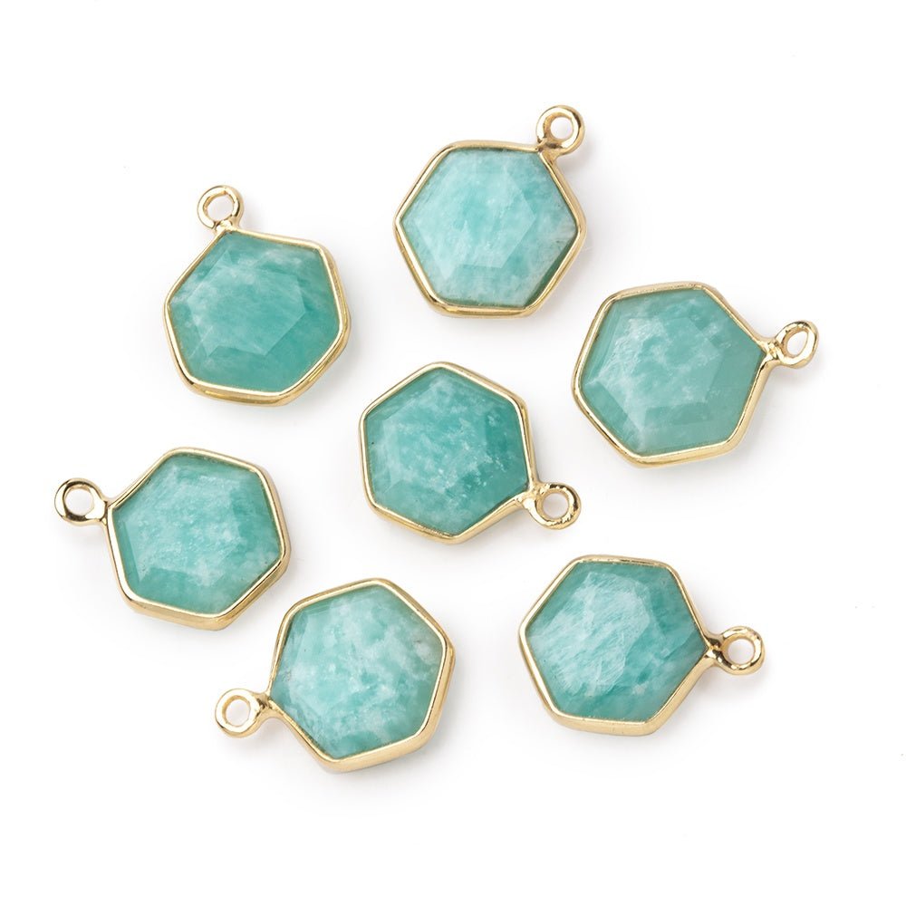 9mm Vermeil Bezel Amazonite Bevel Faceted Hexagon Pendant 1 piece - Beadsofcambay.com