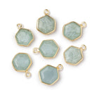 9mm Vermeil Bezel Aquamarine Bevel Faceted Hexagon Pendant 1 piece - Beadsofcambay.com