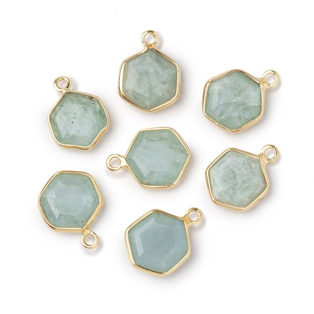 9mm Vermeil Bezel Aquamarine Bevel Faceted Hexagon Pendant 1 piece - Beadsofcambay.com