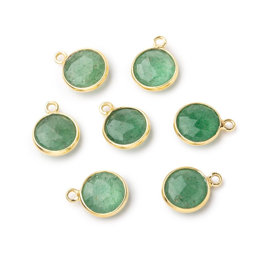 9mm Vermeil Bezel Aventurine Faceted Coin Pendant 1 Focal piece - Beadsofcambay.com