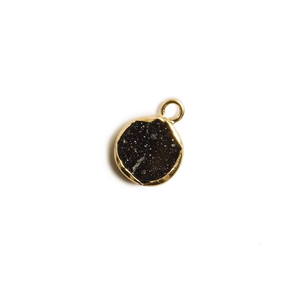 9mm Vermeil Bezel Black Drusy Coin 1 ring Charm Pendant 1 piece - Beadsofcambay.com