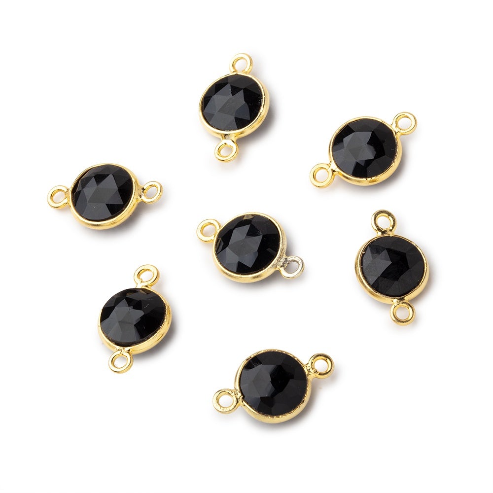 9mm Vermeil Bezel Black Onyx Faceted Coin connector 1 Focal Piece - Beadsofcambay.com