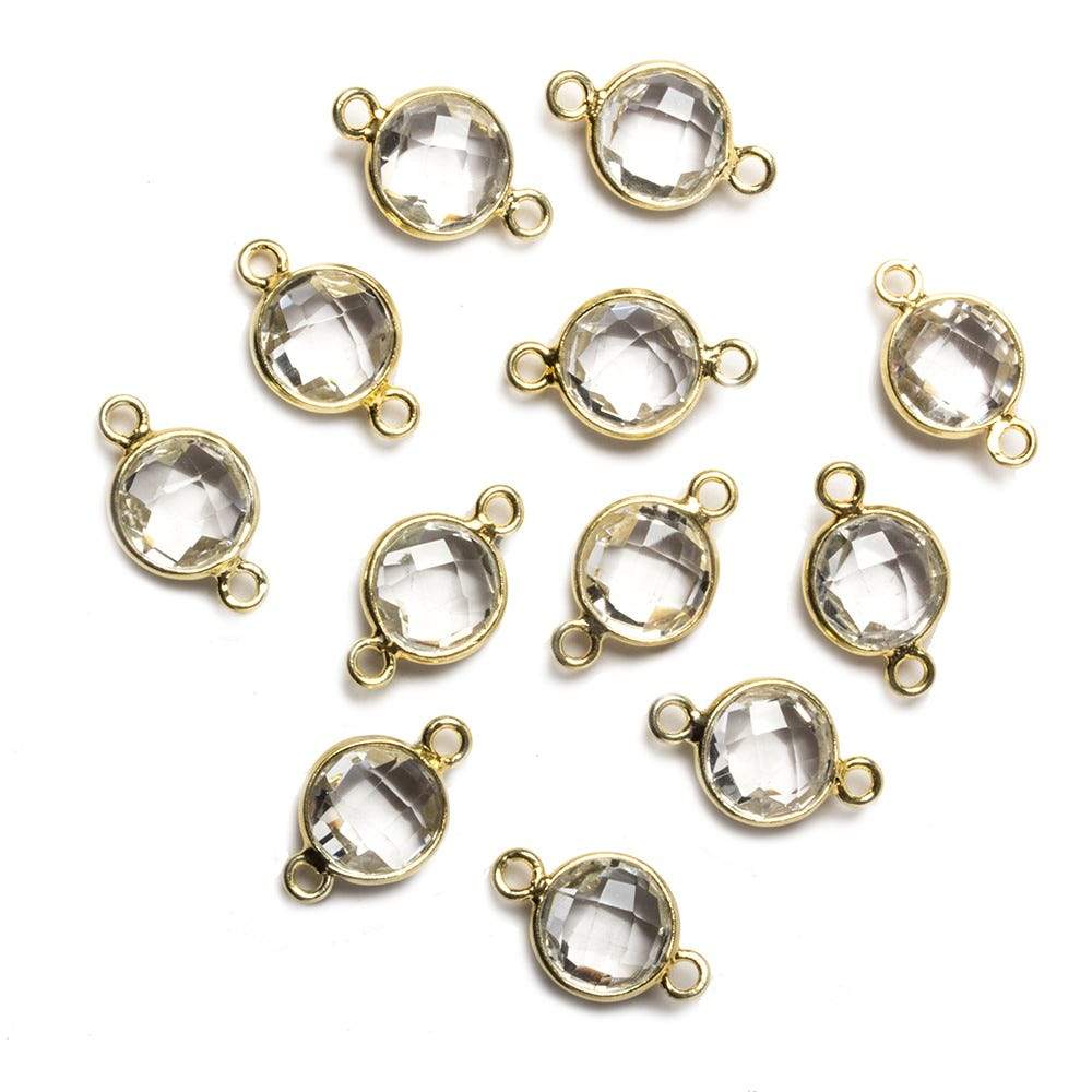 9mm Vermeil Bezel Crystal Quartz faceted coin Petite Connector 1 piece - Beadsofcambay.com