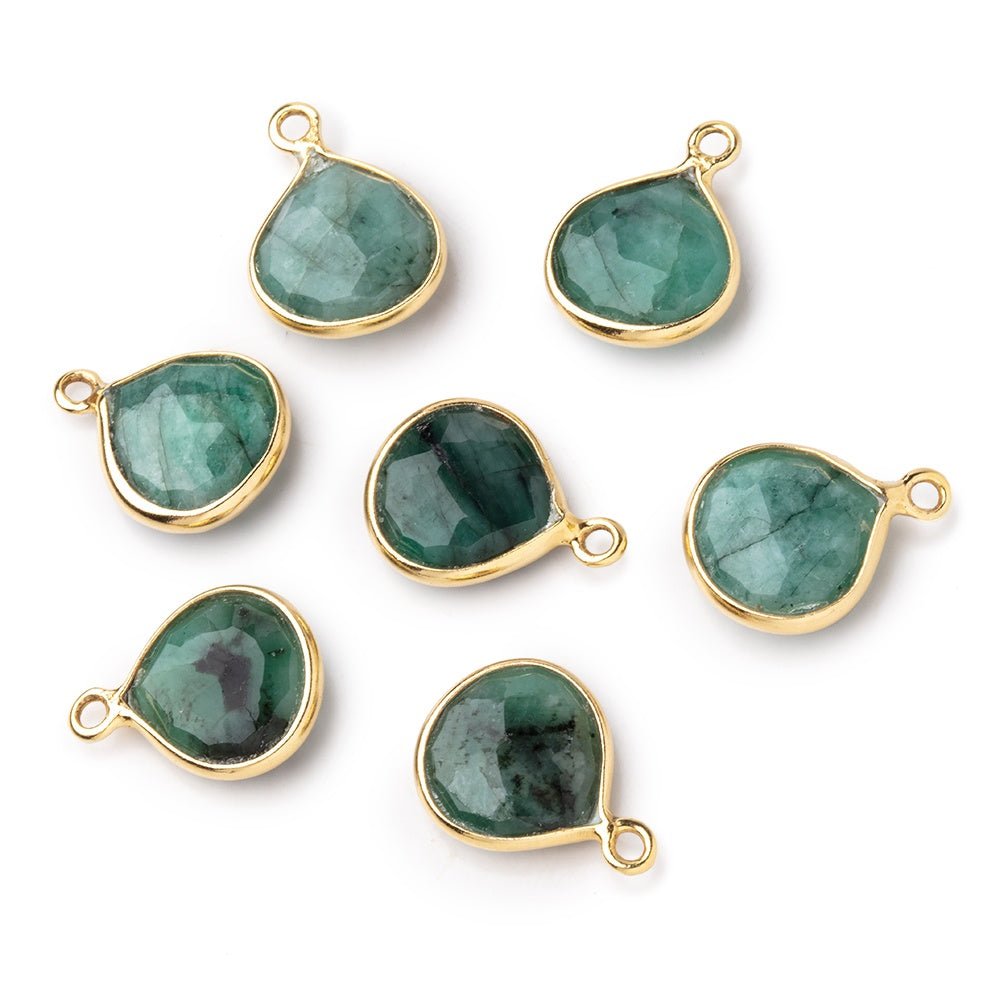 9mm Vermeil Bezel Emerald Faceted Heart Pendant 1 piece - Beadsofcambay.com