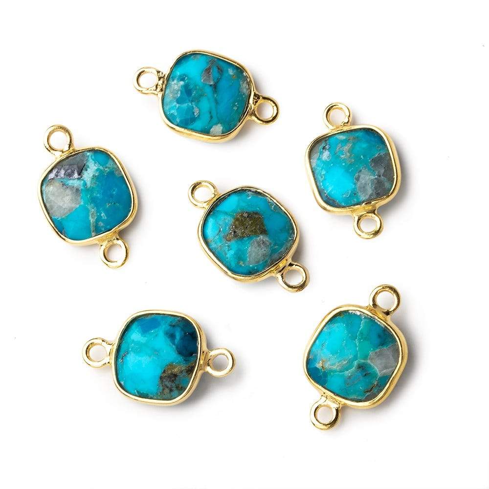 9mm Vermeil Bezel Enhanced Turquoise faceted cushion Connector 1 focal bead - Beadsofcambay.com