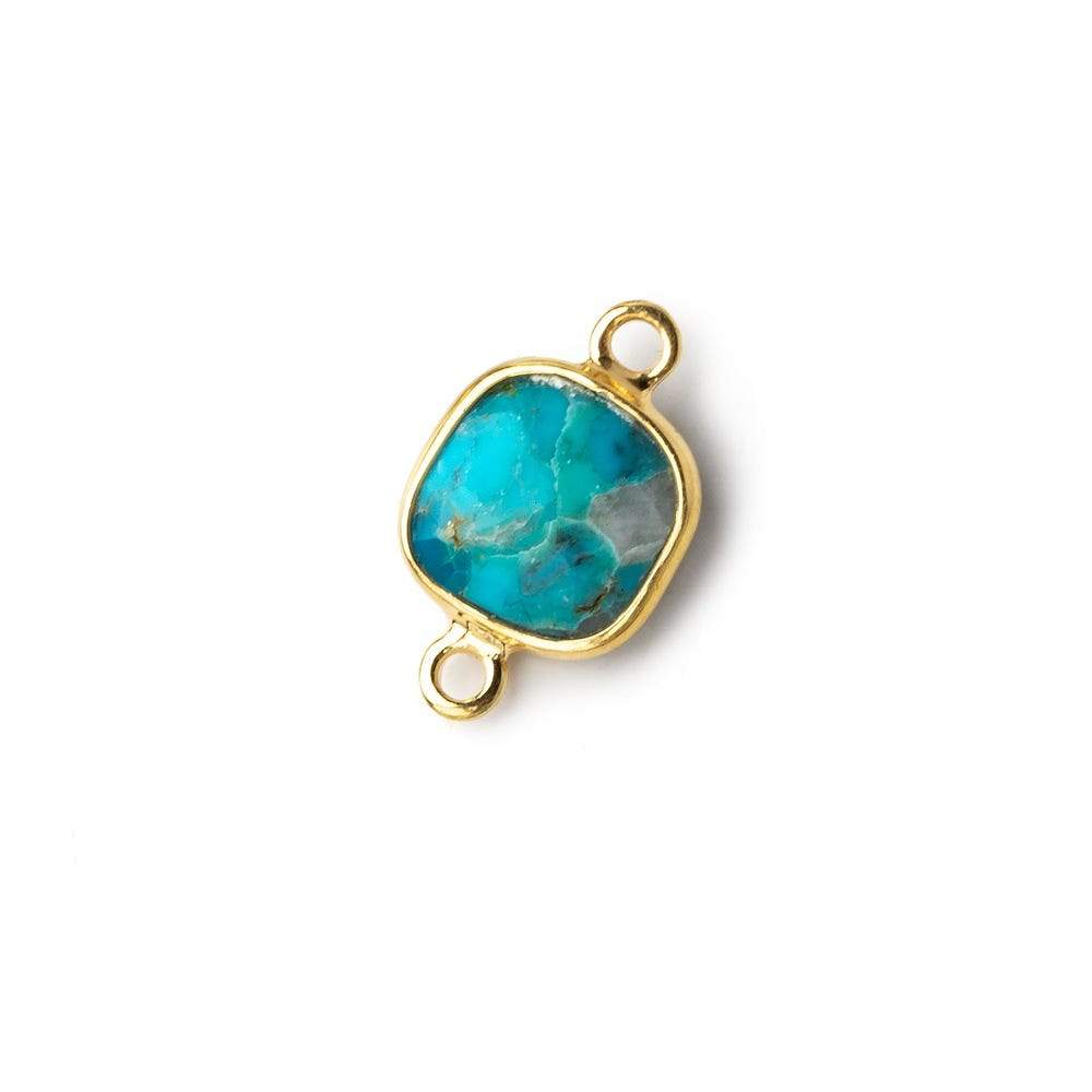 9mm Vermeil Bezel Enhanced Turquoise faceted cushion Connector 1 focal bead - Beadsofcambay.com