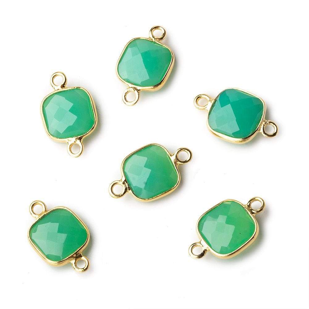 9mm Vermeil Bezel Green Onyx faceted cushion Connector 1 focal bead - Beadsofcambay.com