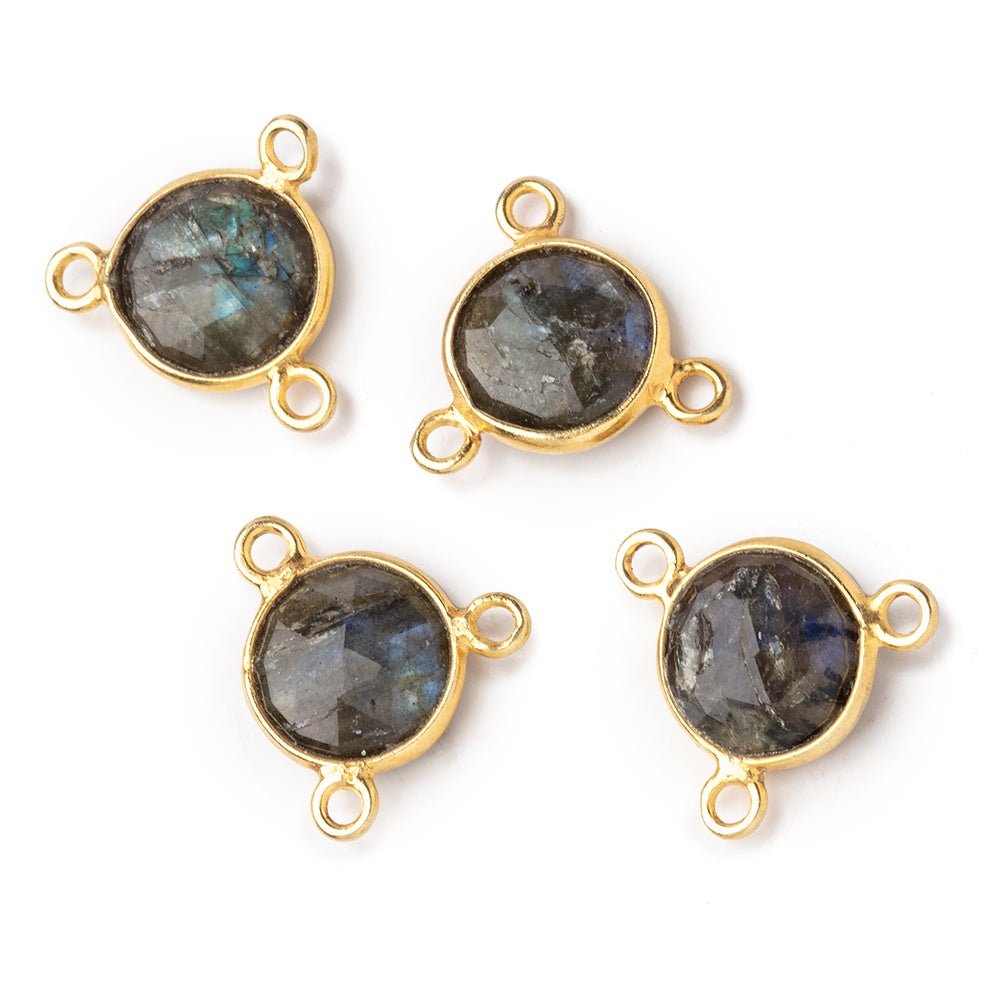 9mm Vermeil Bezel Labradorite Faceted Coin 3 Ring Connector 1 piece - Beadsofcambay.com