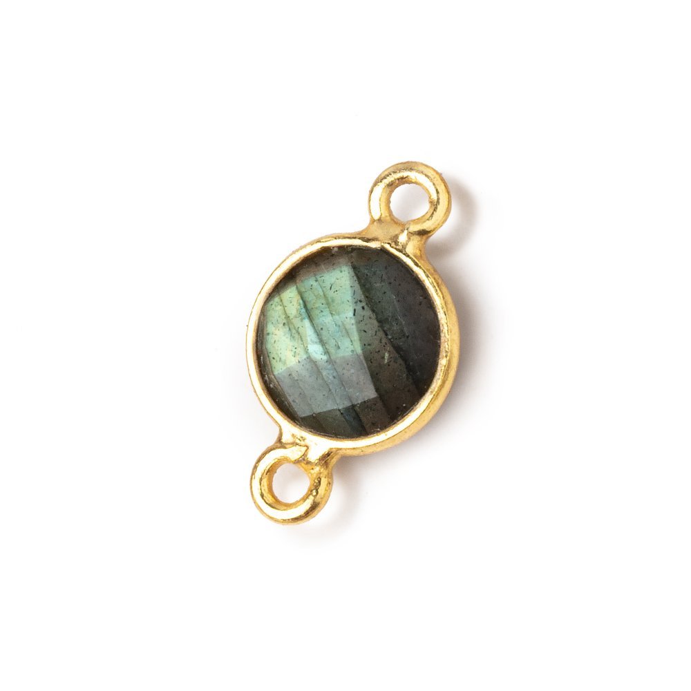 9mm Vermeil Bezel Labradorite Faceted Coin Connector 1 piece - Beadsofcambay.com