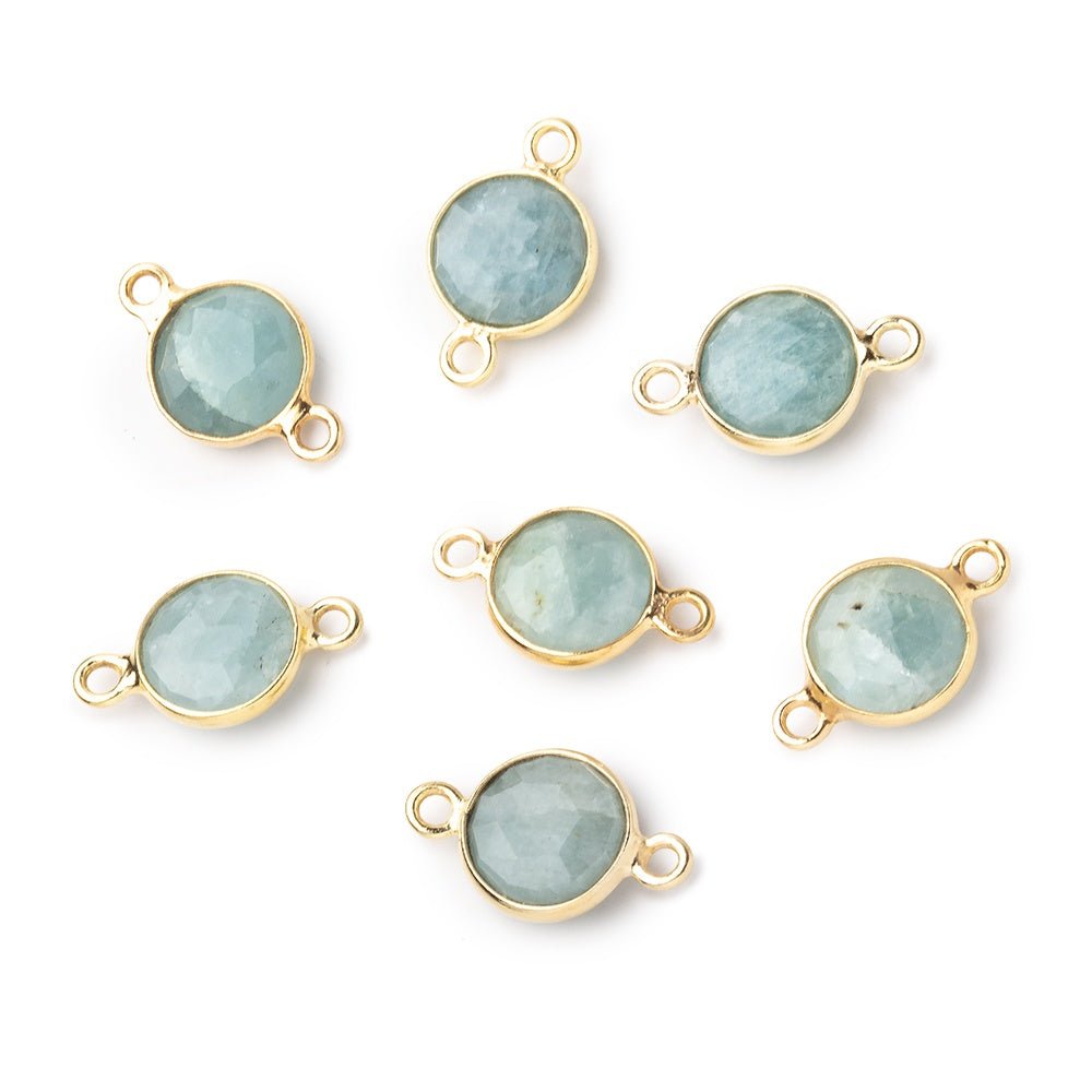 9mm Vermeil Bezel Milky Aquamarine Faceted Coin Connector 1 Focal piece - Beadsofcambay.com
