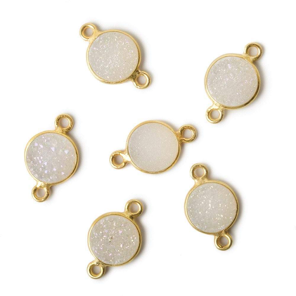 9mm Vermeil Bezel Mystic Pearl White Drusy Coin Connector 1 piece - Beadsofcambay.com