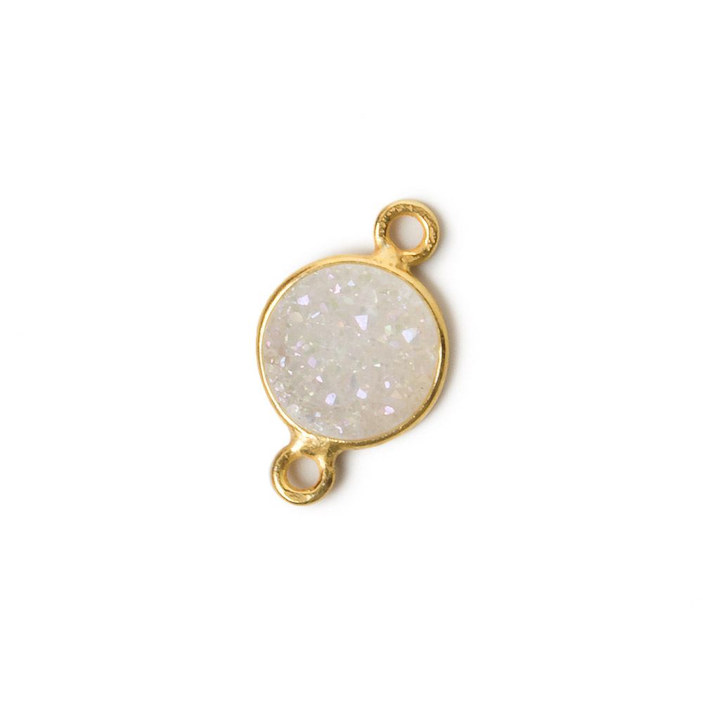 9mm Vermeil Bezel Mystic Pearl White Drusy Coin Connector 1 piece - Beadsofcambay.com
