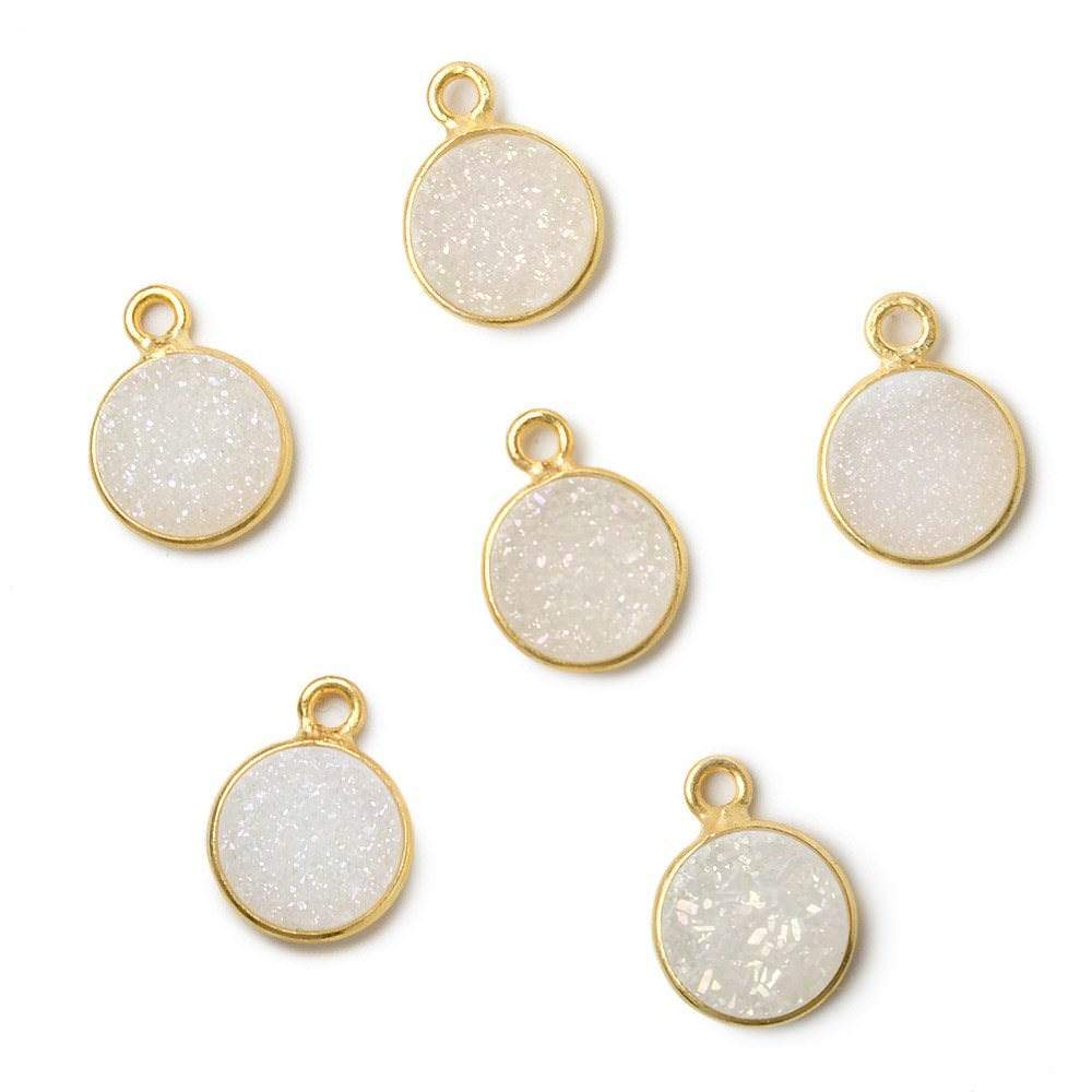 9mm Vermeil Bezel Mystic Pearl White Drusy Coin Pendant 1 piece - Beadsofcambay.com