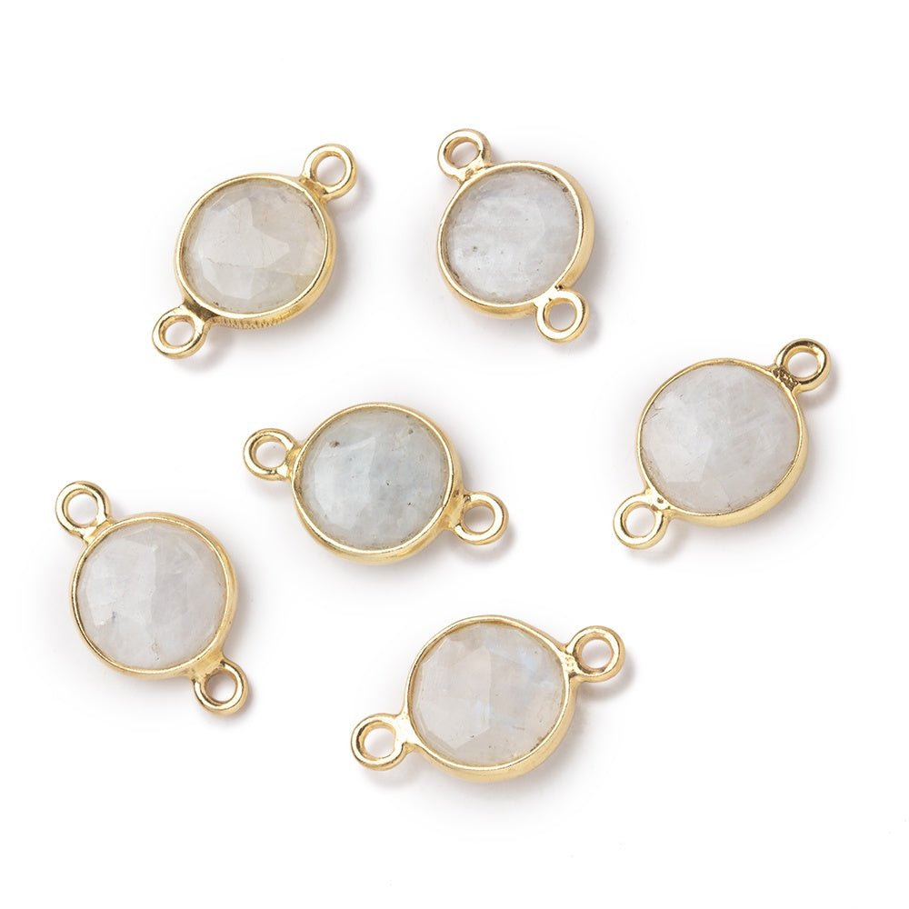 9mm Vermeil Bezel Rainbow Moonstone Faceted Coin Connector 1 piece - Beadsofcambay.com