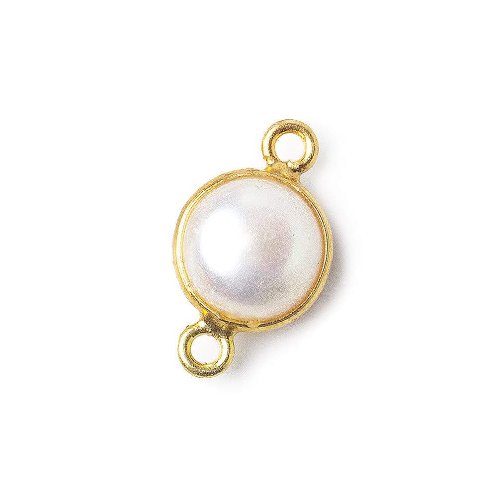 9mm Vermeil Bezel Rose' White Freshwater Pearl Button Connector 1 Piece - Beadsofcambay.com