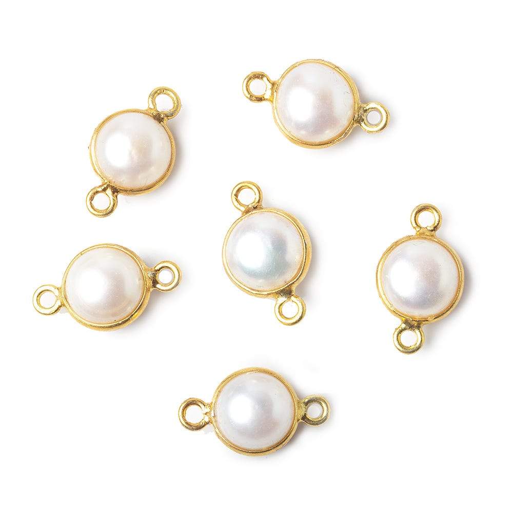 9mm Vermeil Bezel Rose' White Freshwater Pearl Button Connector 1 Piece - Beadsofcambay.com