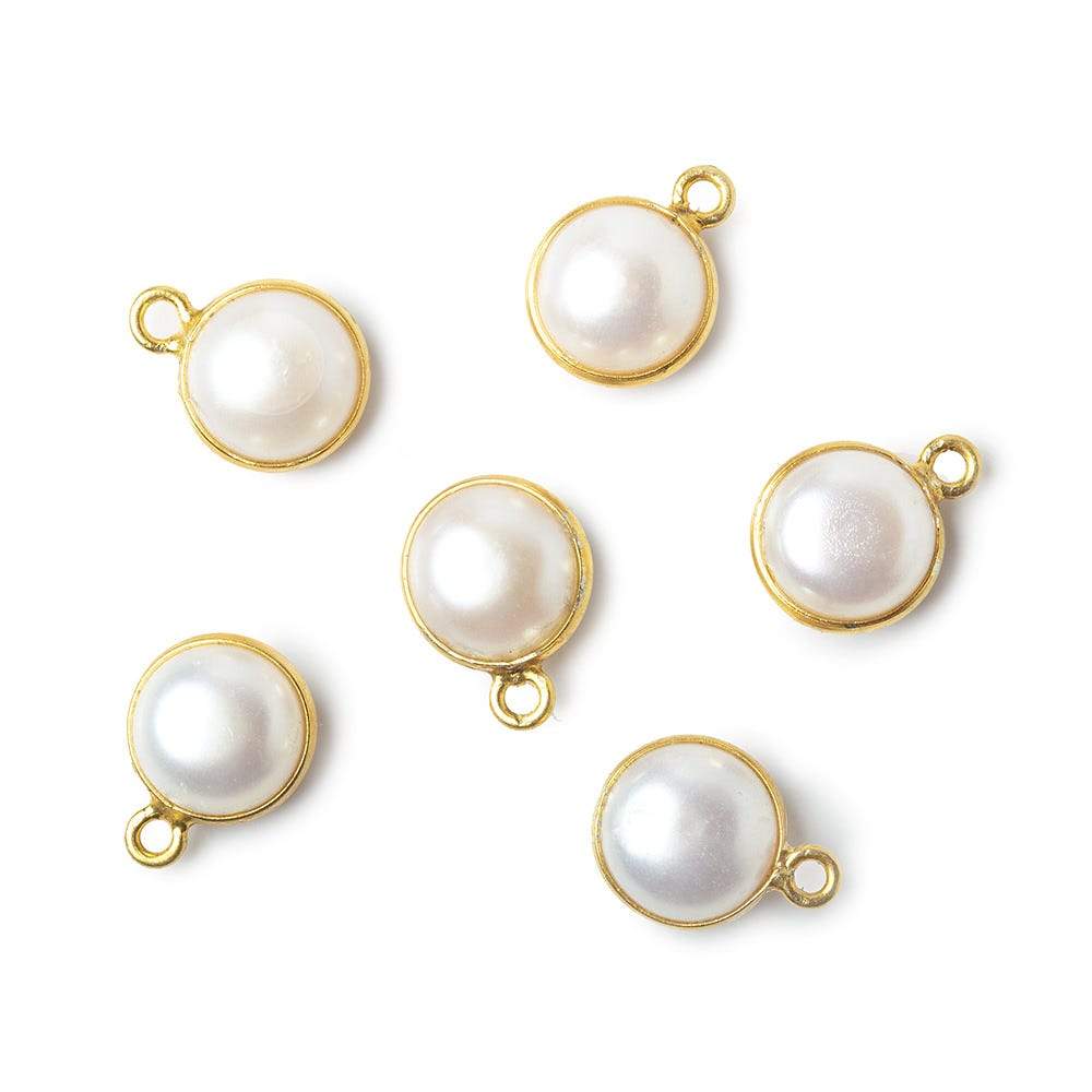 9mm Vermeil Bezel Rose' White Freshwater Pearl Button Pendant 1 Piece - Beadsofcambay.com