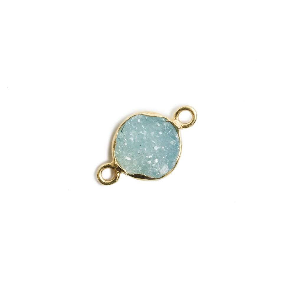 9mm Vermeil Bezel Sky Blue Drusy Coin 2 ring Charm Connector 1 piece - Beadsofcambay.com
