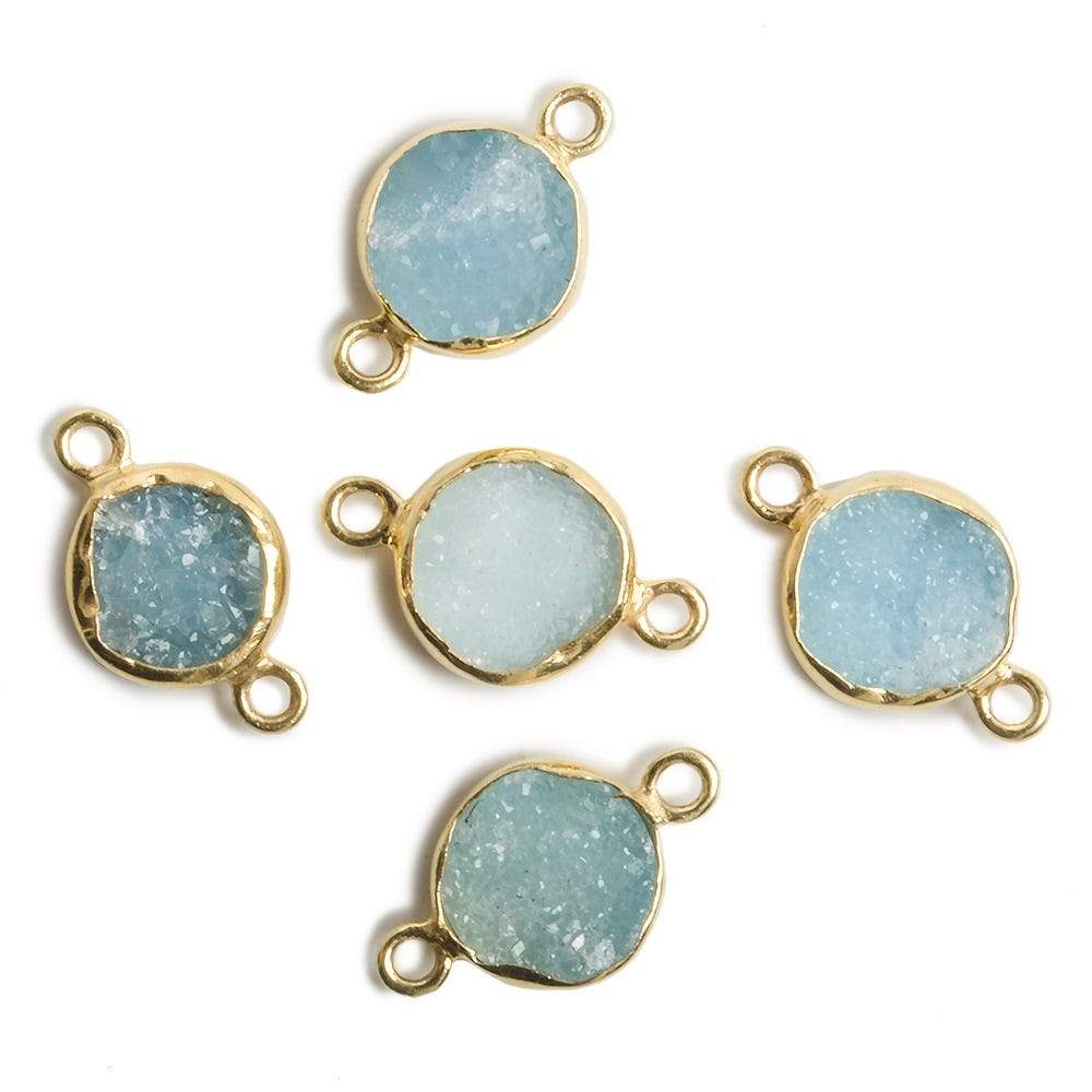 9mm Vermeil Bezel Sky Blue Drusy Coin 2 ring Charm Connector 1 piece - Beadsofcambay.com