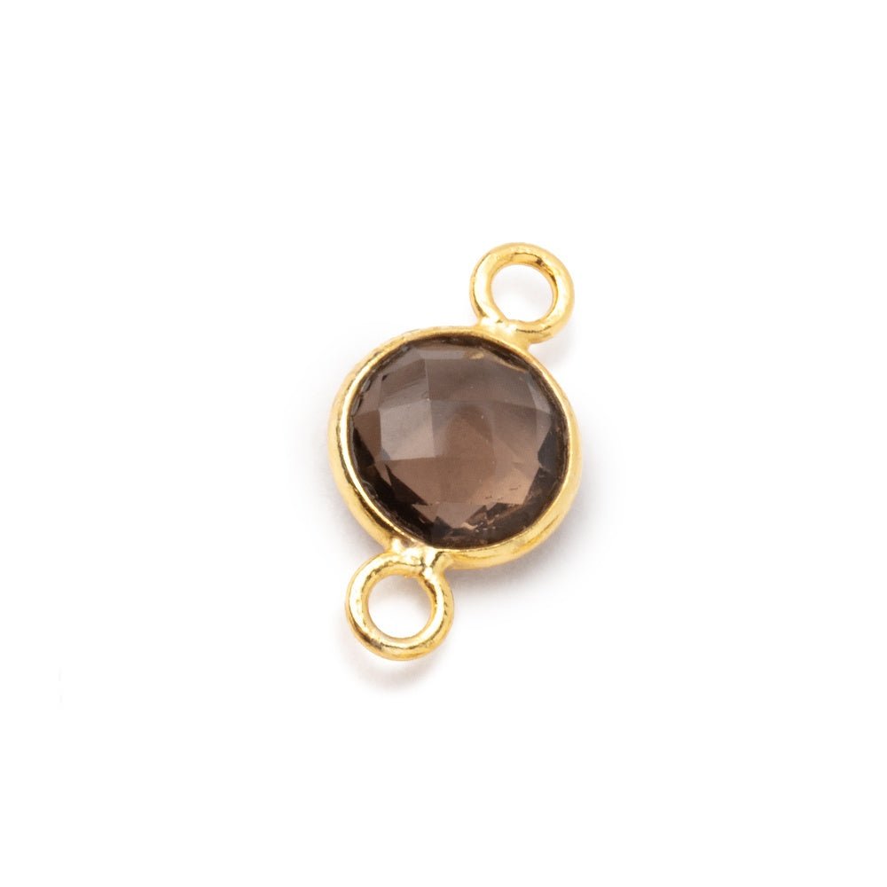 9mm Vermeil Bezel Smoky Quartz Faceted Coin Connector 1 piece - Beadsofcambay.com