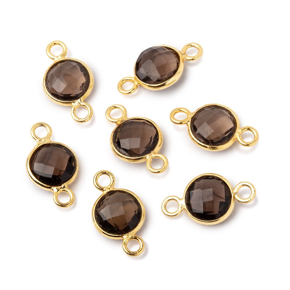 9mm Vermeil Bezel Smoky Quartz Faceted Coin Connector 1 piece - Beadsofcambay.com