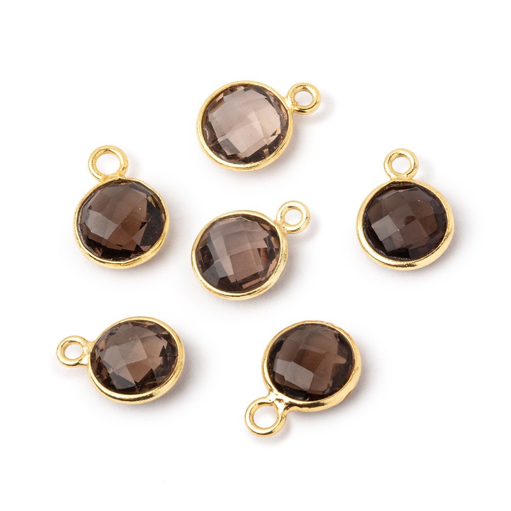 9mm Vermeil Bezel Smoky Quartz Faceted Coin Pendant 1 piece - Beadsofcambay.com