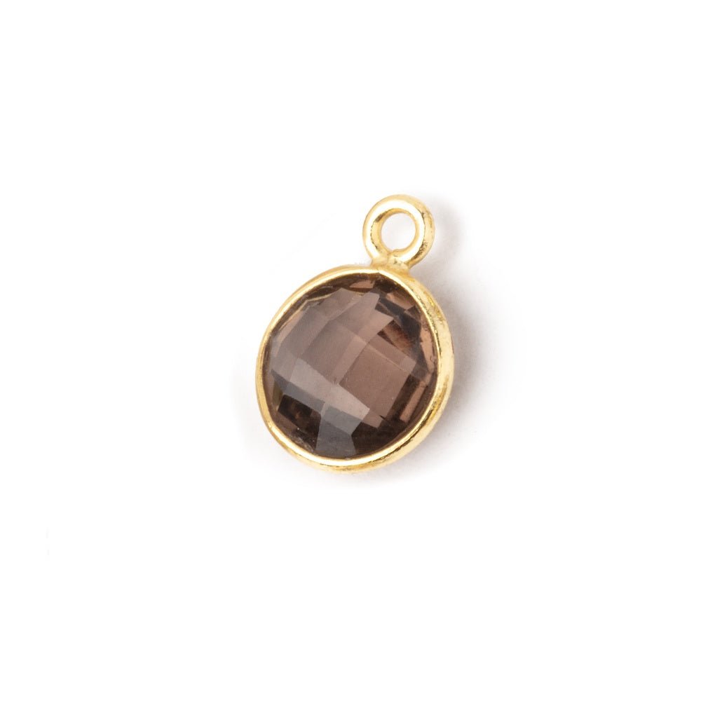 9mm Vermeil Bezel Smoky Quartz Faceted Coin Pendant 1 piece - Beadsofcambay.com