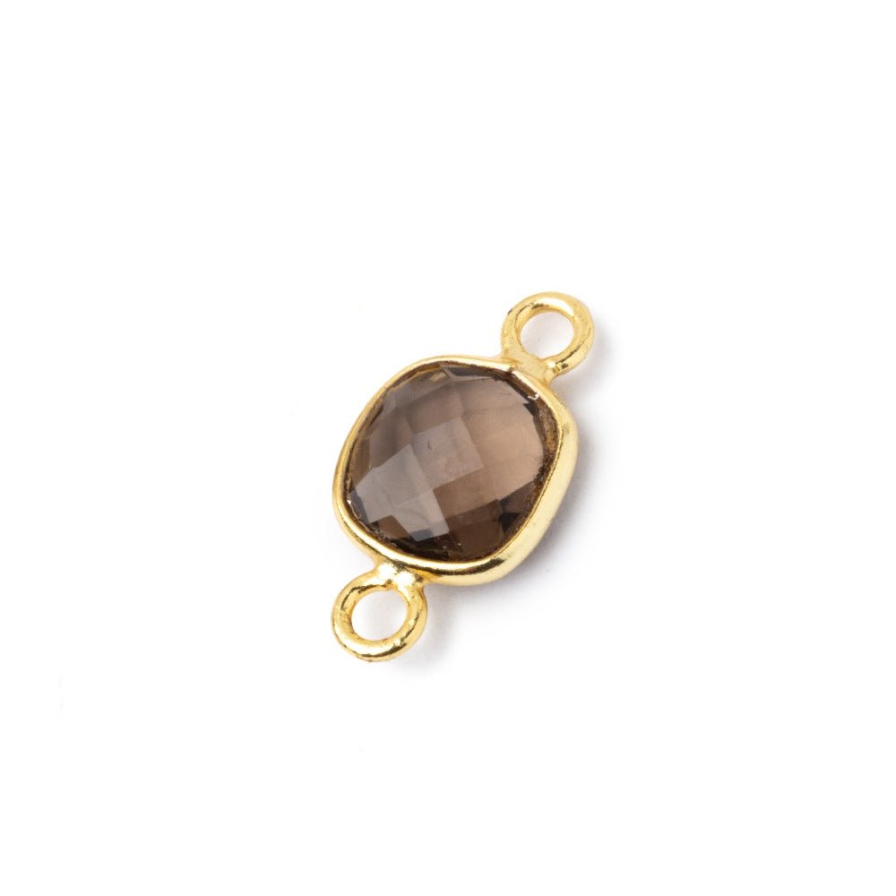 9mm Vermeil Bezel Smoky Quartz Faceted Cushion Connector 1 piece - Beadsofcambay.com