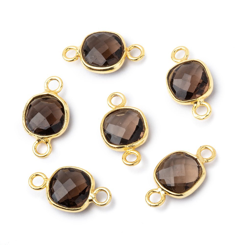 9mm Vermeil Bezel Smoky Quartz Faceted Cushion Connector 1 piece - Beadsofcambay.com