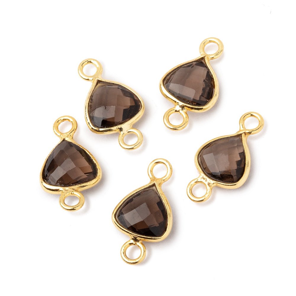 9mm Vermeil Bezel Smoky Quartz Faceted Trillion Connector 1 piece - Beadsofcambay.com