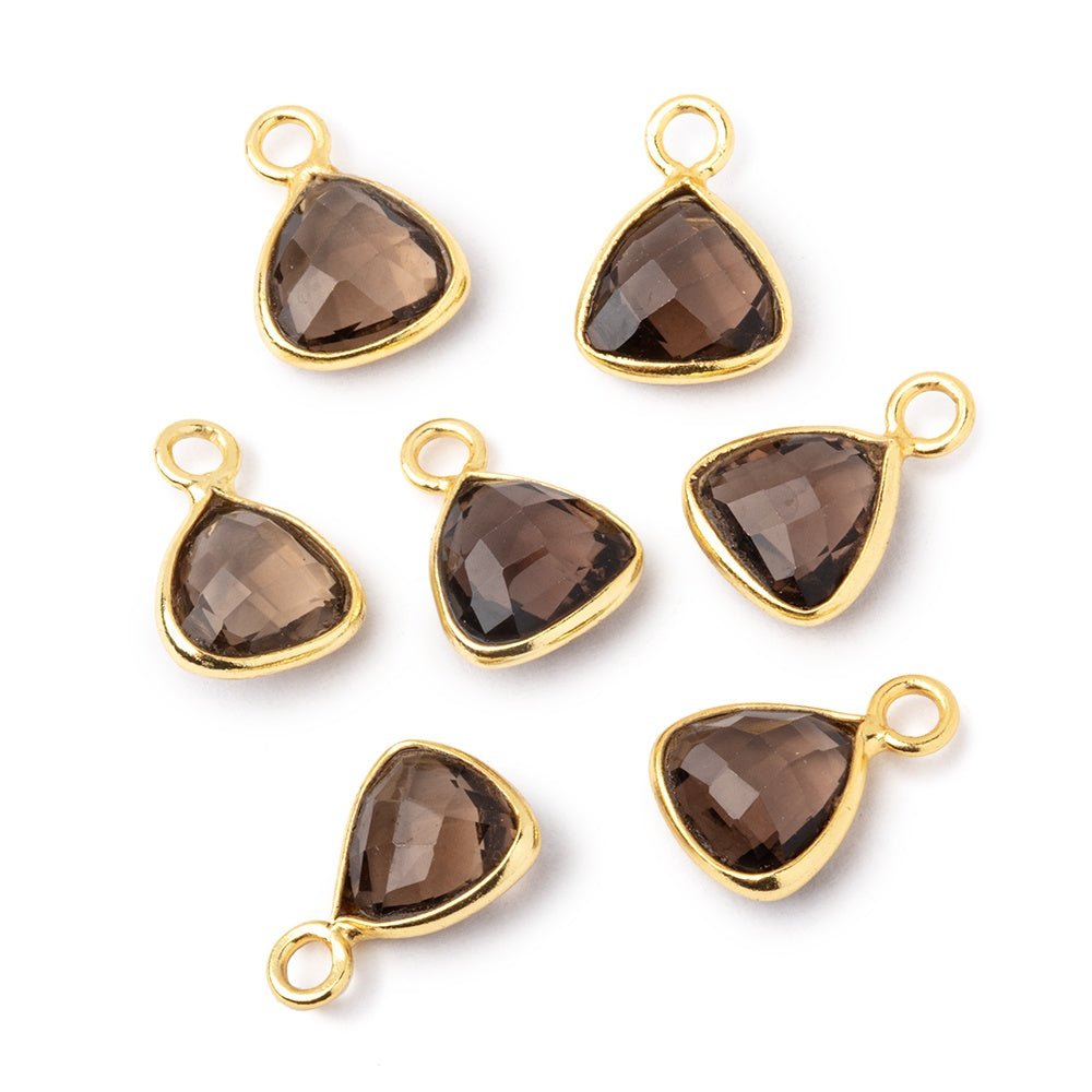 9mm Vermeil Bezel Smoky Quartz Faceted Trillion Pendant 1 piece - Beadsofcambay.com