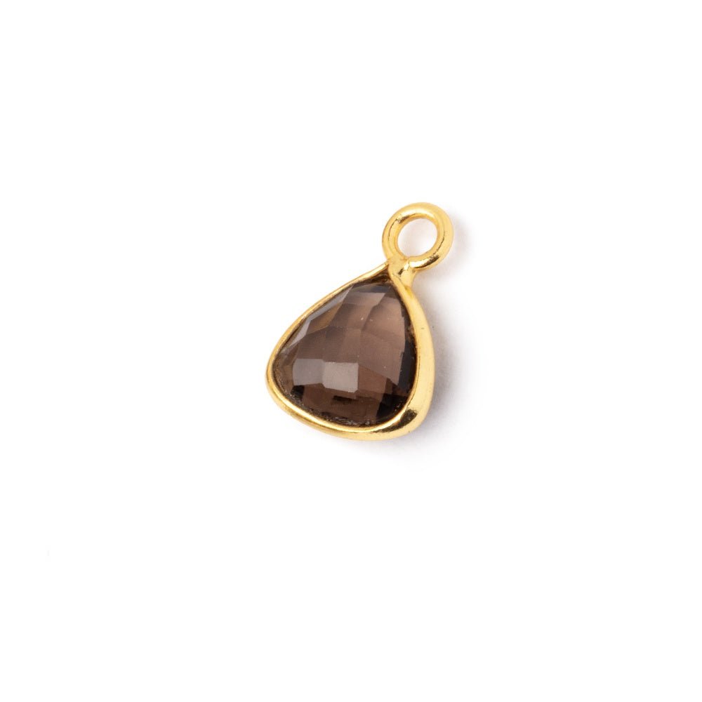 9mm Vermeil Bezel Smoky Quartz Faceted Trillion Pendant 1 piece - Beadsofcambay.com