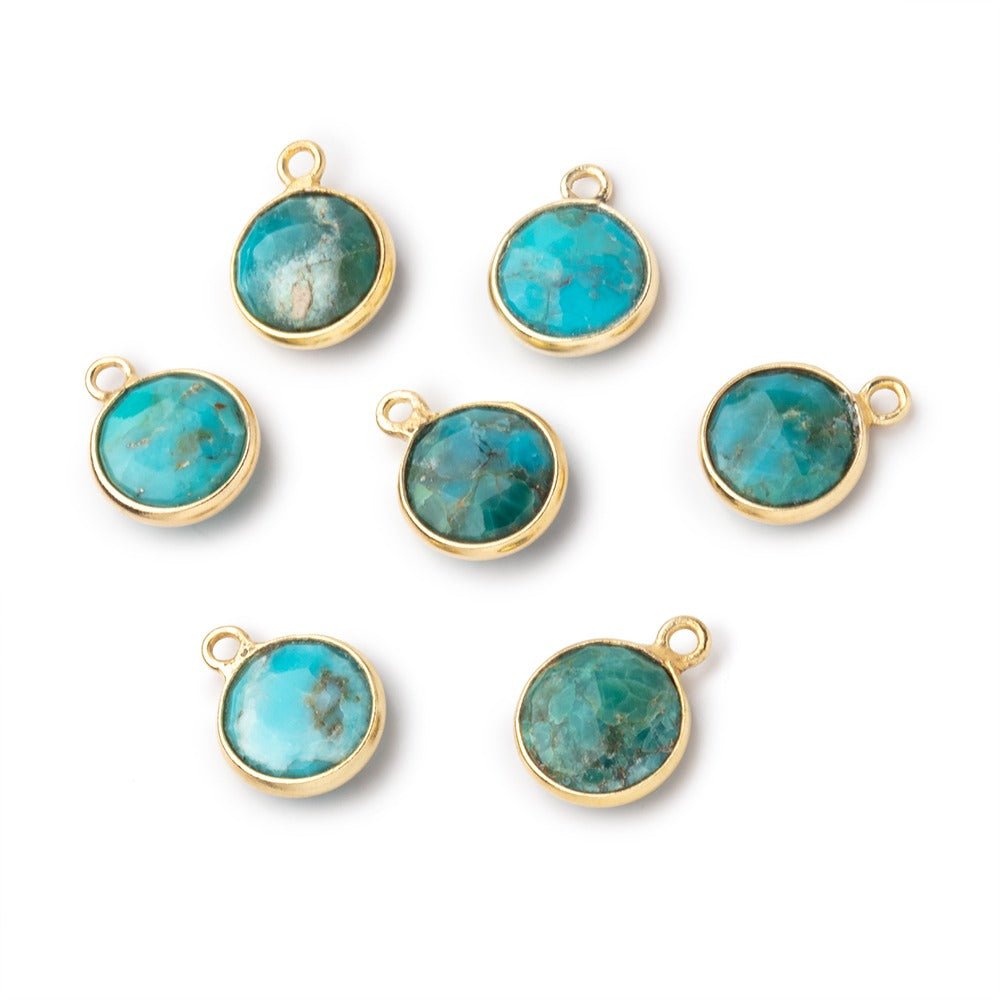 9mm Vermeil Bezel Turquoise Faceted Coin Pendant 1 Focal piece - Beadsofcambay.com