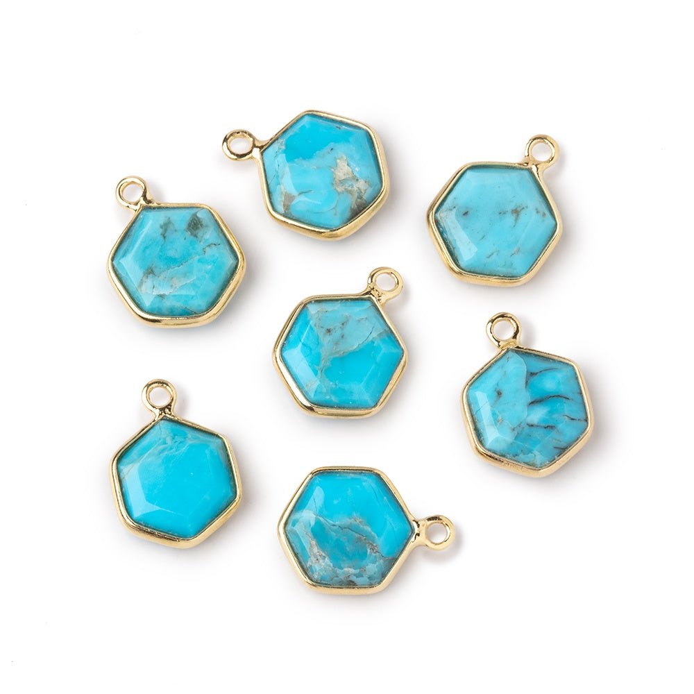 9mm Vermeil Bezel Turquoise Howlite Bevel Faceted Hexagon Pendant 1 piece - Beadsofcambay.com