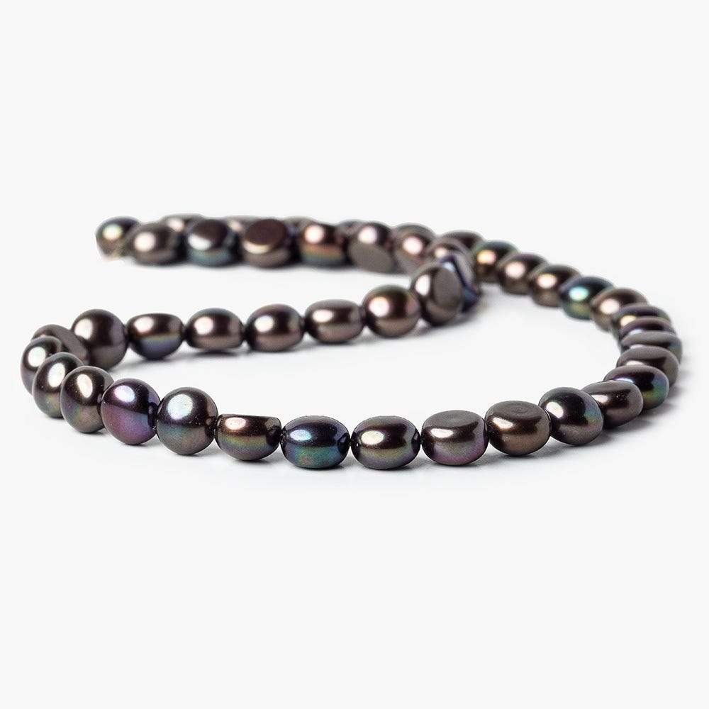 9mm Very Dark Peacock Button Freshwater Pearls 16 inch 45 pieces - Beadsofcambay.com